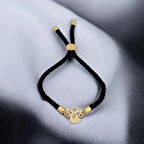 Göz Alıcı Mevlana Motifli Siyah Örgü Detaylı ve 14 Ayar Altın Plakalı Ş Harfli Bileklik