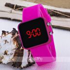 Pembe Kare Dijital Led Ekran Pembe Silikon Kordonlu Kadın Saat ST-303620