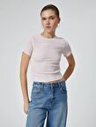 Dokulu Crop Tişört Kısa Kollu Bisiklet Yaka Slim Fit 4SAL10128IK