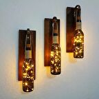 Retro Yeşil Şişeli Led Işıklı, Ceviz Aplik, 3 lü Set