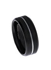 Erkek Siyah Renk Gümüş Çizgi Detay Tungsten Yüzük