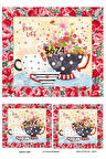 5674 Renkli, Puantiyeli, Çizgili Fincan, Çiçek Desenli Pirinç Dekopaj 30x42