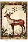 Y963 Yeniyıl Serisi, Ekose, Geyik Desenli Pirinç Dekopaj 30*42 cm