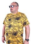 Starbattal Büyük Beden Sıfır Yaka Tişört Palm Leaf 23148 SARI