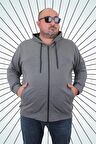 Starbattal Büyük Beden Basic Mevsimlik Fermuarlı Kapüşonlu Sweat 22751 GRI MELANJ