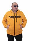 Starbattal Fermuarlı Kapuşonlu Büyük Beden Sweat Time Money 23218 HARDAL