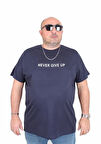 Starbattal Erkek Büyük Beden Sıfır Yaka Tişört Never Give Up 25140 LACIVERT
