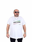 Starbattal Erkek Büyük Beden Sıfır Yaka Tişört Awesome 25164 BEYAZ