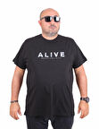 Starbattal Erkek Büyük Beden Sıfır Yaka Tişört Alive 25187 SIYAH