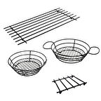 4’LÜ METAL SUNUM VE NİHALE SETİ – BÜYÜK NİHALE, SOSLUKLU  SUNUMLUK, EKMEK-MEYVE SEPETİ, KÜÇÜK NİHALE