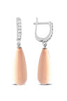 925 Ayar Gümüş Sallantılı Uzun Damla Model Pembe Inci Kadın Küpe