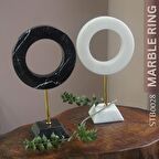 Şık Mermer Halka Heykeller – Altın Standlı Siyah ve Beyaz Dekoratif Süsler- Mükemel orijinal tasarım