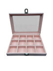 Cam Kapaklı Çok Bölmeli Takı Kutusu -Toz Pembe