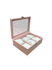Cam Kapaklı 6 Bölmeli Saat Kutusu – Suni Deri, 24x18x8 cm, Alcantara Pembe