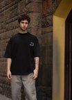 Vexor Unisex Bisiklet Yaka Baskılı Oversize T-Shirt - Siyah