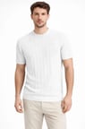 Vexor Erkek Yazlık Fitilli Triko Tişört Kısa Kol Bisiklet Yaka T-Shirt - Beyaz