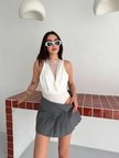 USLUCAN ALIŞVERİŞ Dantel Detaylı Derin Dekolte Body Şık Kolsuz Yazlık Bodysuit - Beyaz
