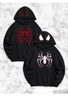 Sevgili Çift Kombini Örümcek Baskılı Kapüşonlu Sweatshirt Hoodie - Siyah