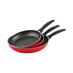 Mehtap 3 Lü Teflon Tava Seti 18-22-26 cm Kırmızı