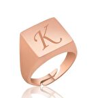 STİLLOVE Gümüş Rose Ayarlanabilir Harfli Şovalye Kadın Yüzük