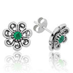 STİLLOVE Gümüş Yeşil Telkari Çiçek Çivili Küpe