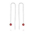 STİLLOVE Gümüş Zincirli Kırmızı Nazar Küpe