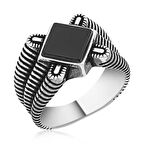 STİLLOVE Gümüş Siyah Taşlı Erkek Yüzük