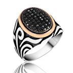 STİLLOVE Gümüş Siyah Taşlı Erkek Yüzük