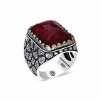 STİLLOVE ​Gümüş Zirkon Bordo Taşlı Kare Erkek Yüzük
