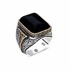 STİLLOVE Gümüş Zirkon Siyah Taşlı Kare Erkek Yüzük