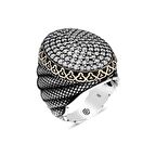 STİLLOVE Gümüş Beyaz Zirkon Taşlı Oval Erkek Yüzük