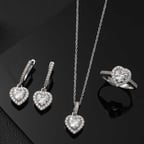 STİLLOVE Gümüş Beyaz Taşlı Kalpli Kadın Set