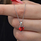 STİLLOVE Gümüş Kırmızı Taşlı Kalpli Kadın Kolye