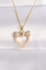 STİLLOVE 316L Çelik Zincir Altın Renk İnci Taş Detay Zirkon Taşlı Kalp Kolye