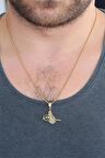 STİLLOVE Gold Renk Metal Osmanlı Tuğra Figürlü Erkek Kolye