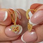 STİLLOVE Gümüş Gold Kalp Kurdele Sallantılı Kadın Küpe