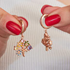 STİLLOVE Gümüş Rose Renkli Taşlı Hayat Ağacı Kadın Küpe