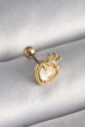 STİLLOVE 316L Çelik Gold Renk Beyaz Mineli Kalp Zirkon Taş Detaylı Taç Tragus Piercing