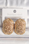 STİLLOVE Pirinç Gold Renk Motif İşlemeli Kadın Küpe