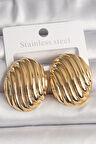 STİLLOVE Pirinç Gold Renk İşlemeli Oval Model Kadın Küpe