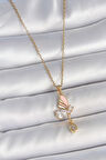 316L Çelik Gold Renk Zincir Damla Zirkon Taşlı Kelebek Model Sallantı Detay Kadın Kolye SL11474