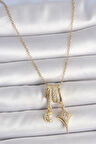 316L Çelik Gold Renk Zirkon Taşlı Sallantı Ay Yıldız Figür Charm Kadın Kolye SL11589