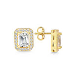 STİLLOVE Gümüş Gold Beyaz Baget Taşlı Çivili Kadın Küpe