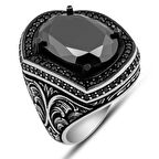 STİLLOVE Gümüş Siyah Zirkon Taşlı Oval Erkek Yüzük