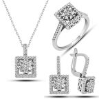 STİLLOVE Gümüş Kare Zirkon Taşlı Kadın Set
