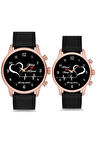 Çift Saatleri Sevgili Saati Siyah Ritim Kalp İsimli ve Tarihli Çift Kol Saatleri