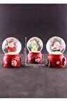 Dekoratif Hediye 3 Adet Yılbaşı Noel Baba ve Kardan Adam Temalı Mini Boy Işıklı Kar Küresi 6,5 cm