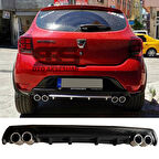 Dacia Sandero Difüzör Arka Tampon Eki 4 Egzoz Çıkışlı Siyah Lüx Tip