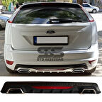 Ford Focus 2 HB Difüzör Arka Tampon Eki 2 Egzoz Çıkışlı Siyah Reflektörlü