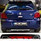 Peugeot 307 Difüzör Arka Tampon Eki 2 Egzoz Çıkışlı Kırmızı Lüx Tip